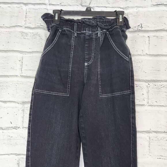 Something Navy Paperbag Waistbag Straight Leg High Rise Denim Jeans Black Size 6 - Picture 3 of 12